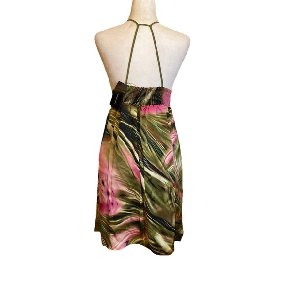 BCBGMAXAZRIA psychedelic Multi Spaghetti Ruffle open Back Maxi Dress Sizes XS/S - Picture 3 of 13